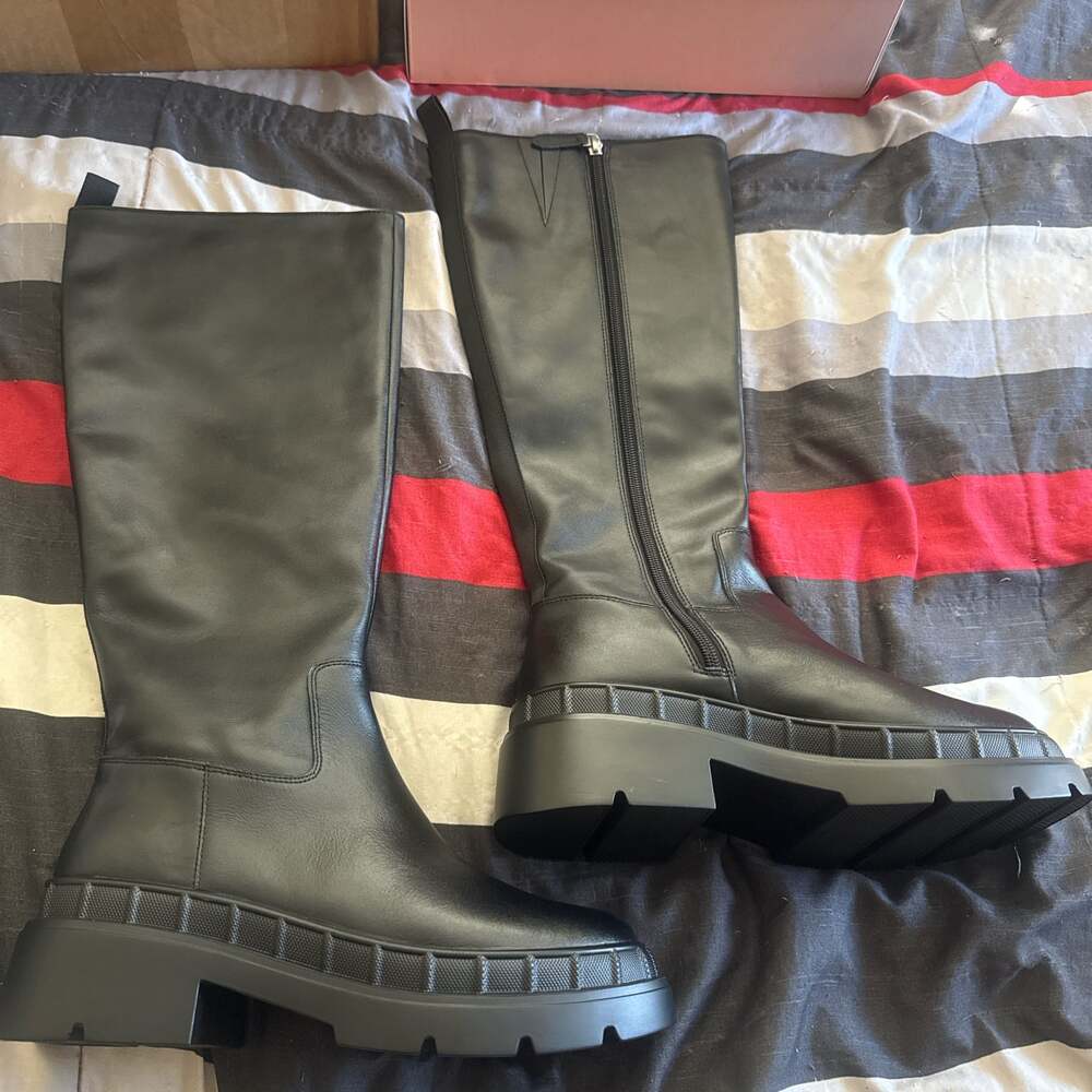 Lisa VickyBlack Lug Sole Platform Knee High Boots